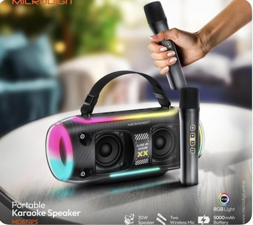 مكبر صوت كاريوكي مايكرو ديجيت مع 2 مايكروفونات لاس...