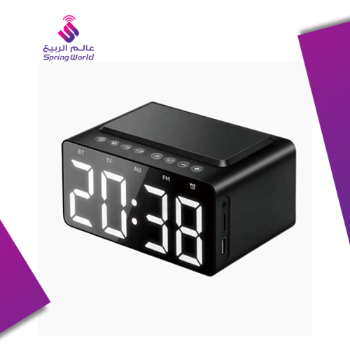 ساعة رقمية مع منبه و مرآة مزودة بمكبر صوت بلوتوث و...