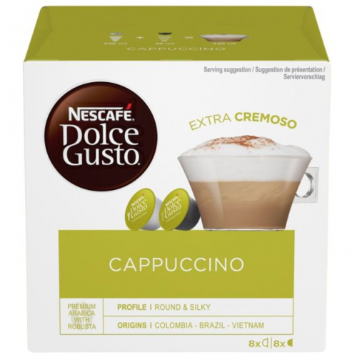 كبسولات كابتشينو - 16 كبسولة (8 حليب + 8 قهوة) تجر...