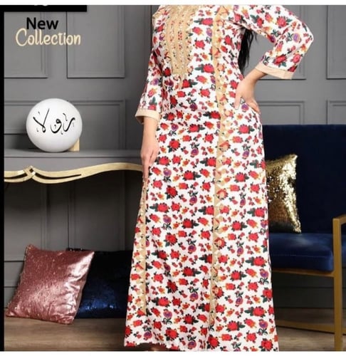 الخامه قطن شالكي مطعم بتطريز يدوي مكثف