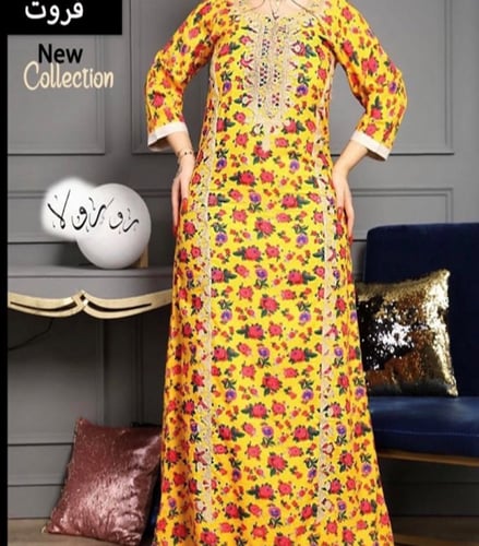 الخامه قطن شالكي مطعم بتطريز يدوي مكثف