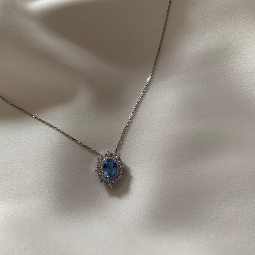 سلسال فضة بزركون سماوي بيضاوي