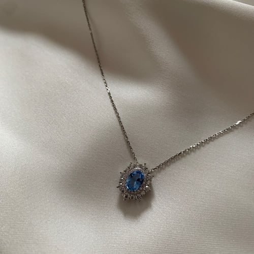 سلسال فضة بزركون سماوي بيضاوي