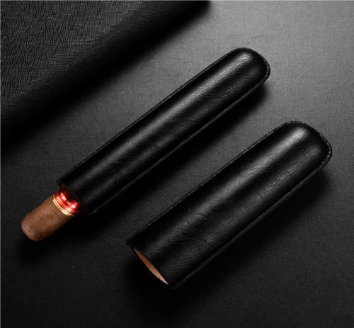 Mini Cigar Case Black Leather