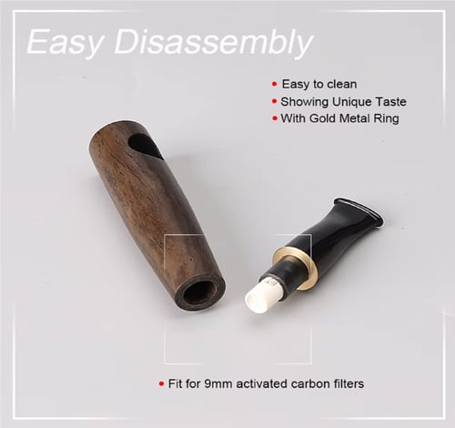 غليون خشب أبانوس Ebony Straight Wood Tobacco Pipe