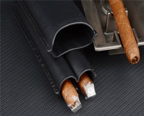 حافظة سيجار جلد اسود ثنائي Dual Black Leather Ciga...