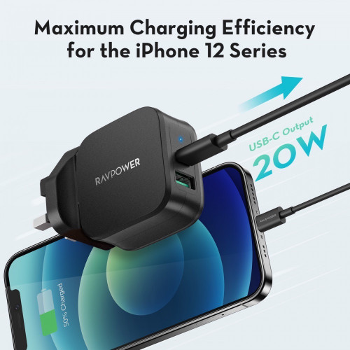 شاحن فيش جداري راف باور 20 واط شحن سريع مع كيبل اي...