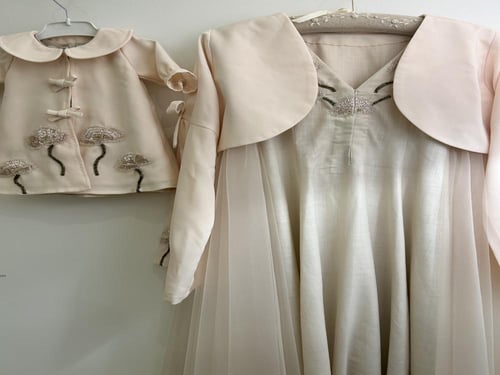 فستان اطفال بقطعتين وشك يدوي