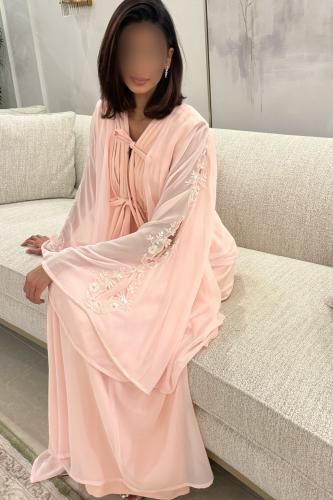 Chiffon and flared reception robe with sleeves