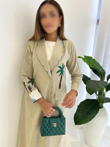 عباية لنن بتطريز يدوي