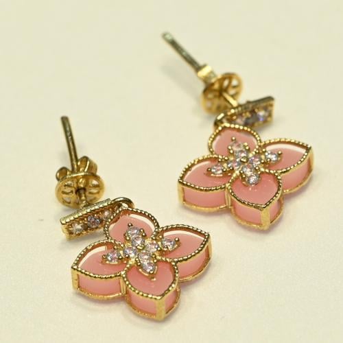 حلق ذهب وردة وردية