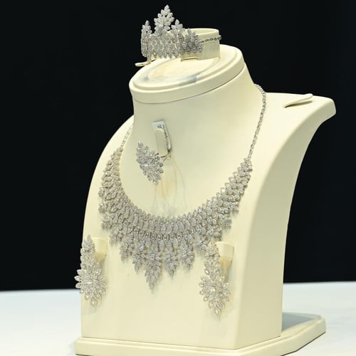 طقم شبكه ذهب ابيض لازوردي حبات الثلج