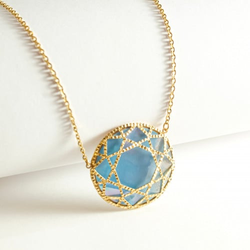 عقد ذهب بفص ازرق (NL.008)