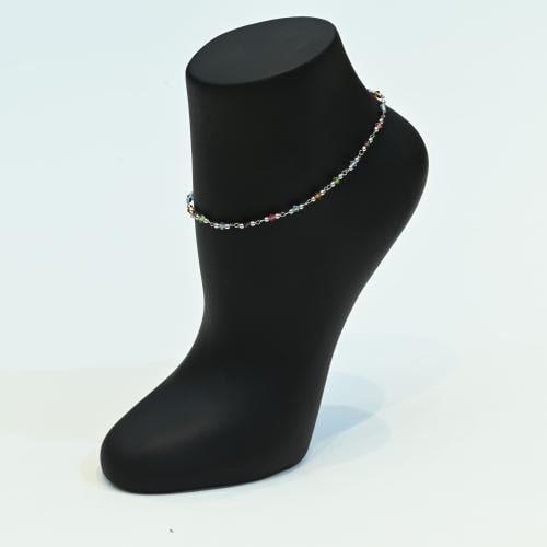 خلخال ذهب ابيض بأحجار ملونة