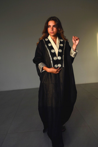 Floral linen abaya 02