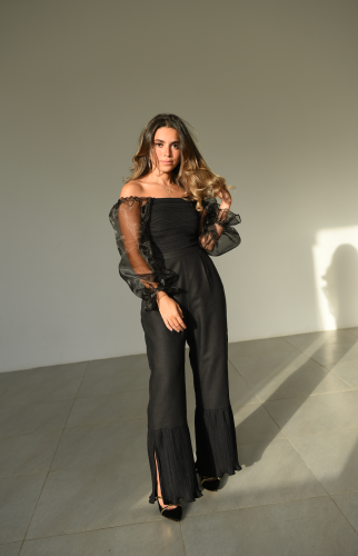 Black pleated linen set