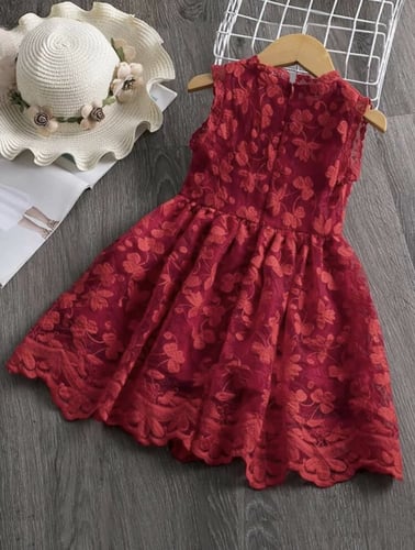 فستان اطفال احمر بدون اكمام