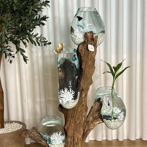 خشب طبيعي مع زجاج مُنصهر