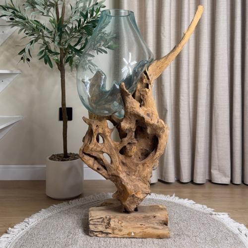 خشب طبيعي مع زجاج مُنصهر