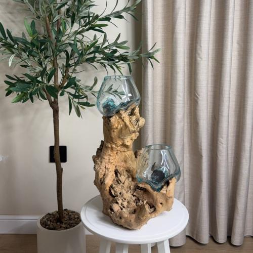 خشب طبيعي مع زجاج مُنصهر