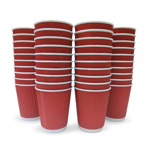 كوب ورق 8 انز طبقتين مموج احمر 25 حبة