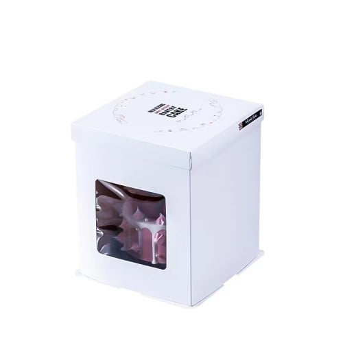 علب كيك مرتفعة بنافذة و قاعدة و غطاء ابيض ( 10 حبا...