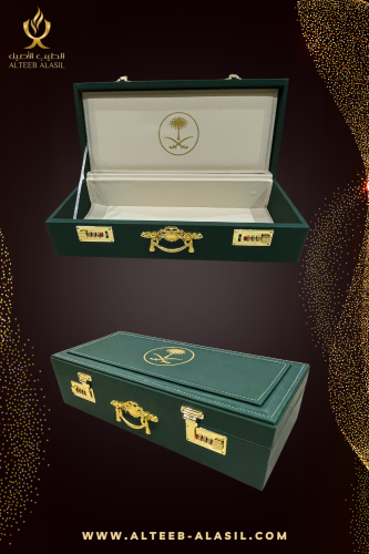 صندوق أخضر مستطيل جلد إيطالي فاخر