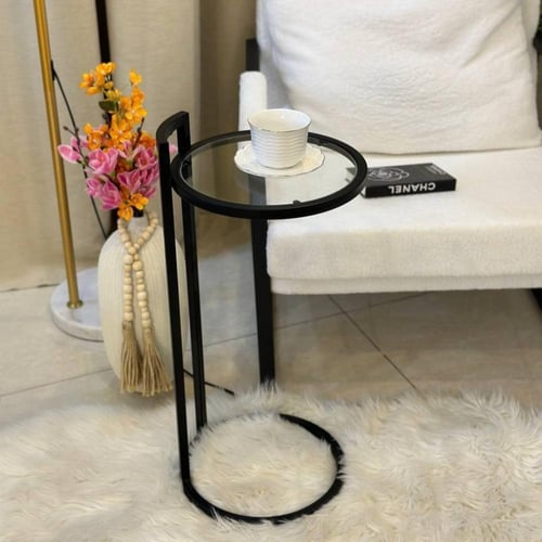 طاولة خدمة حديد أسود زجاج شفاف