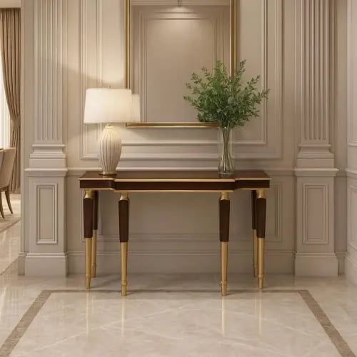 مدخل خشب بني مع لمسات ذهبية - بتصميم فاخر وأنيق