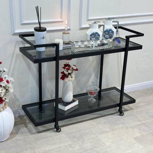 طاولة تقديم طعام دورين زجاج أسود شفاف