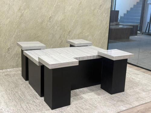 طقم طاولات ضيافة مع 4خدمة سطح بديل رخام قاعدة اسود