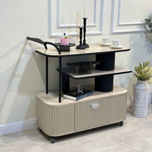 عربة تقديم فخمه - بديل الرخام مع درج