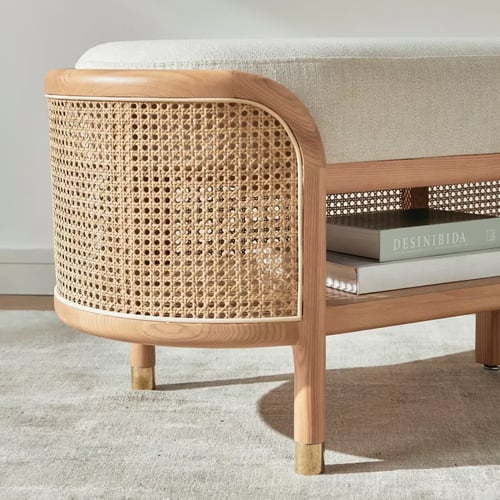 مقعد بنش قماش بمساحة تخزين