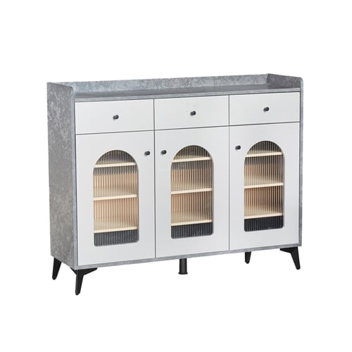 طاولة بوفيه خشبي كبيرة متعددة الاستخدام لون رمادي...