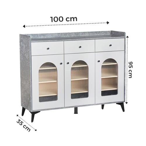 طاولة بوفيه خشبي كبيرة متعددة الاستخدام لون رمادي...