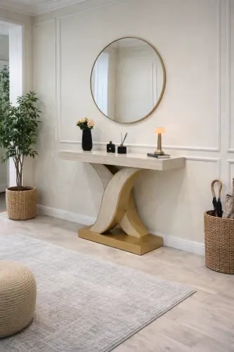 كونسول مدخل بديل الرخام بقاعدة خشبية فاخرة