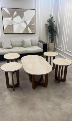 طقم طاولة ضيافة بيضاوية مع 4 طاولات خدمة – تصميم ه...