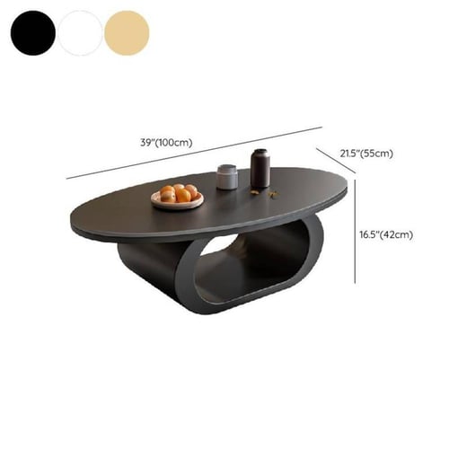 طاولة قهوة بيضاوية بقاعدة خشبية