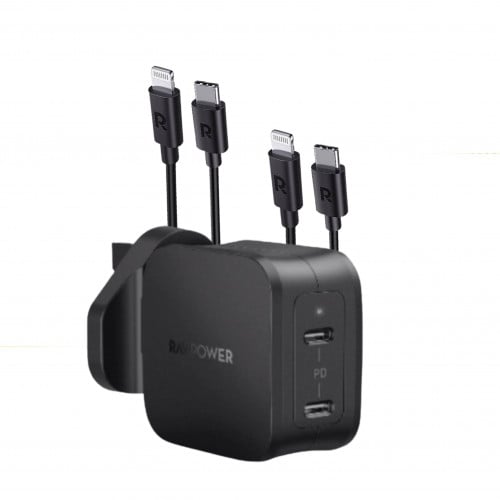 راس شاحن راف بور 40 واط منفذين معا وصلتين شاحن لاي...