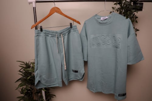 طقم رجالي اوفر سايز خامة طبية تركوازي