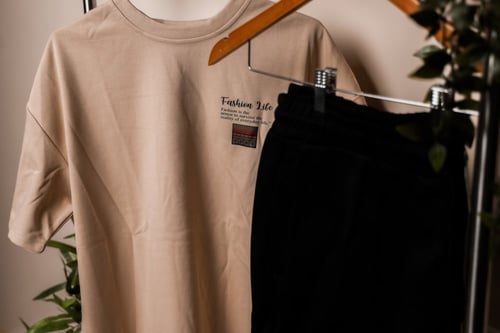 طقم كامل اوفر سايز بيج واسود