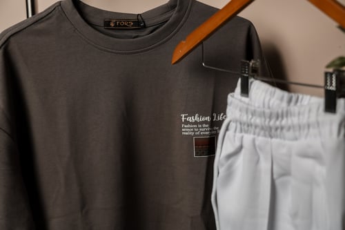 طقم كامل اوفر سايز رمادي وابيض