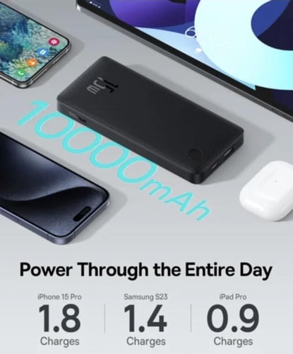 بيسوس بطارية متنقلة 10 الاف 15 واط اسود