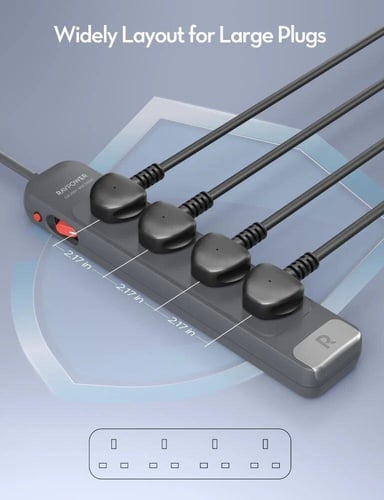 راف باور توصيلة 4 منافذ - رمادي