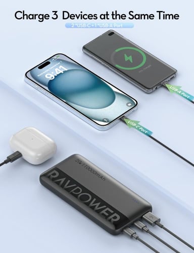 بطارية راف باور 10000 ملي امبير بقوة 20 واط - اسود