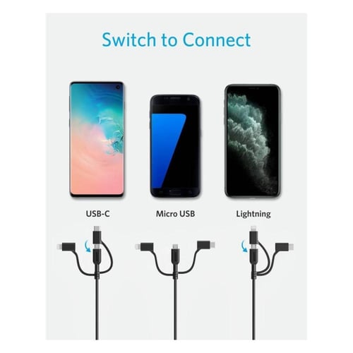 انكر كيبل يو اس بي 3 في 1 بطول 0.9 سم - اسود