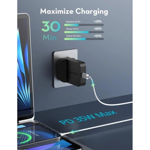 راف باور شاحن جداري نحيف بقوة 35 واط منفذ تايب سي...