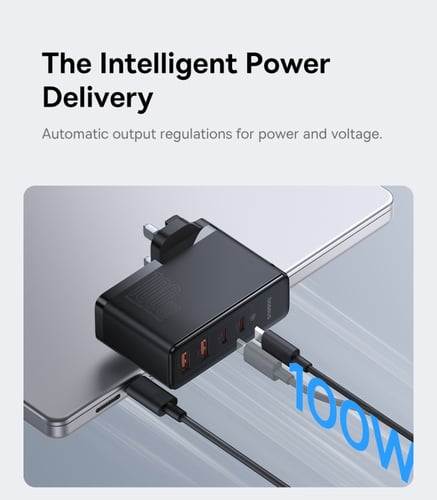 بيسوس شاحن جداري منفذين تايب سي و منفذين يو اس بي...