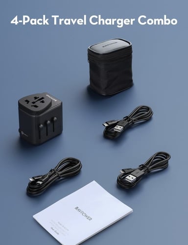 راف باور بكج السفر فيش 20 واط مع 3 كيابل - اسود