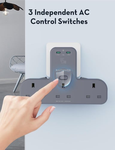 راف باور شاحن جداري بقوة 45 واط منفذين تايب سي وثل...